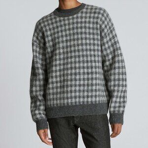 Everlane The Alpaca Crewneck Sweater Size L Heather Grey Buffalo Check NEW